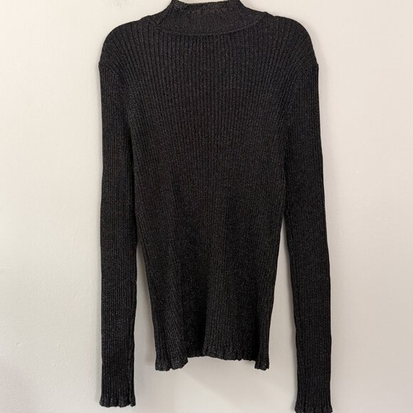 milly // black shimmer knit turtleneck mockneck sweater L - Picture 5 of 6